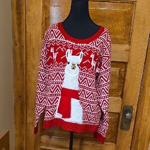 Wet Seal Red and White Llama Ugly Christmas Sweater XL